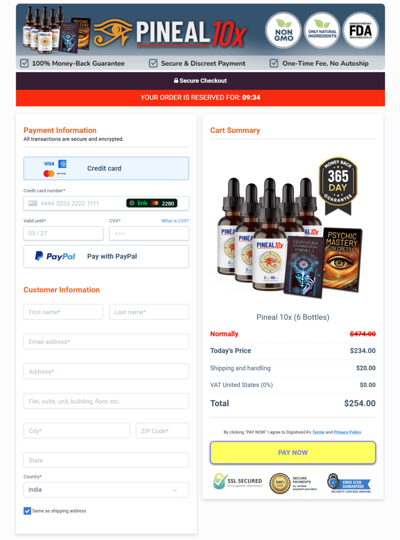 Pineal 10x checkout page